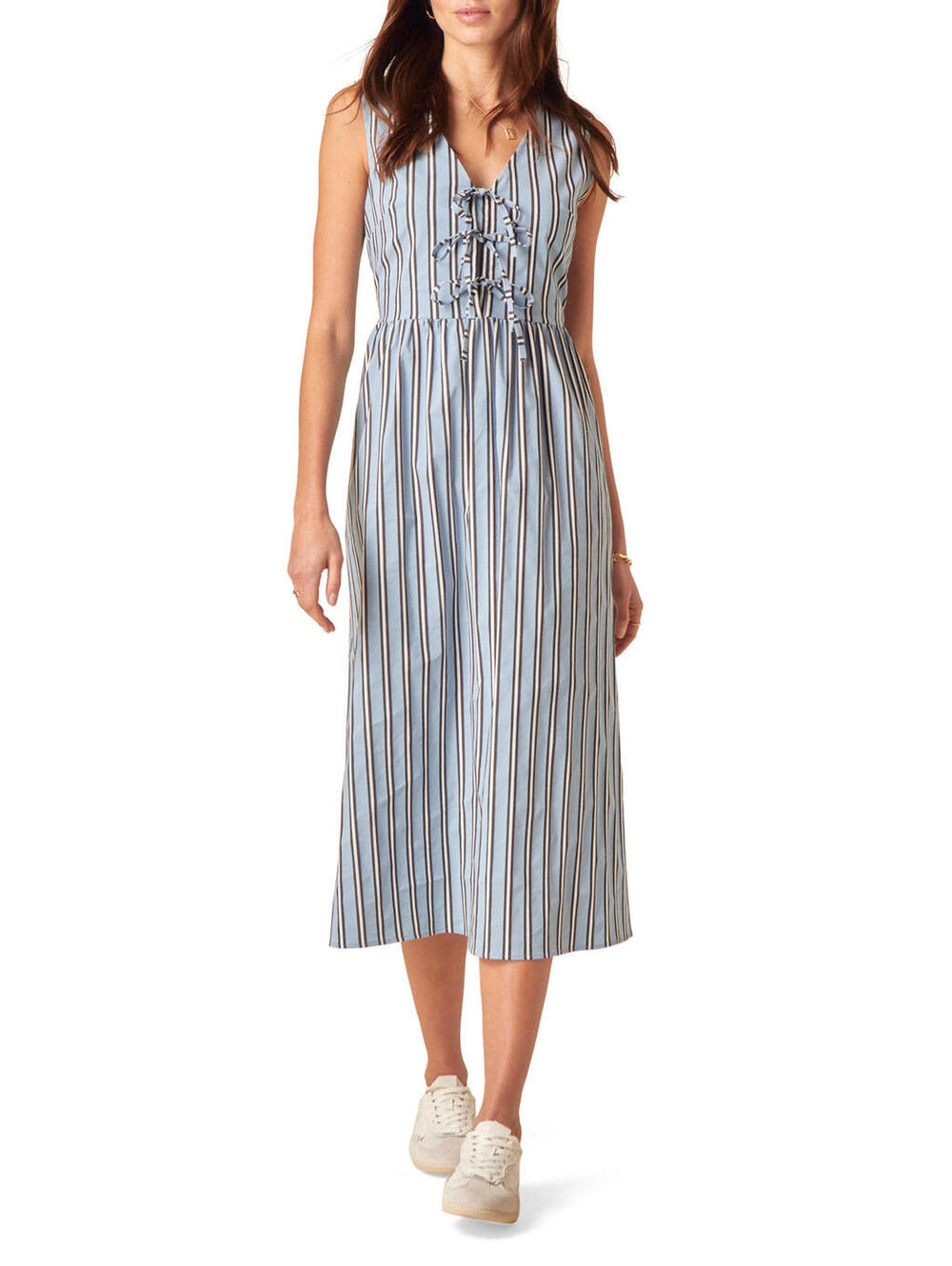 NWT! Nobody's Child Posey Stripe Sleeveless Midi Dress in Blue Stripe Size 14